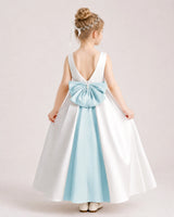Baby Blue Satin A-line Flower Girl Dress Back View