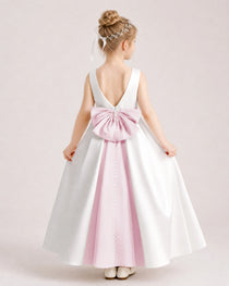 Blush PinkSatin Flower Girl Dress Back View