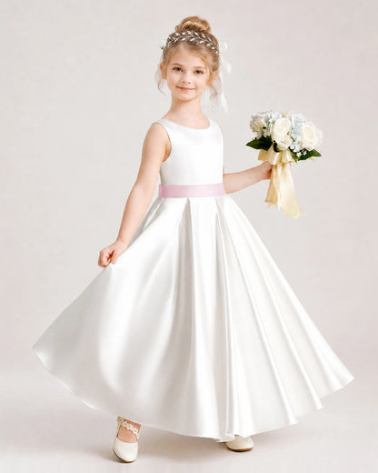 Blush PinkSatin Flower Girl Dress Side View