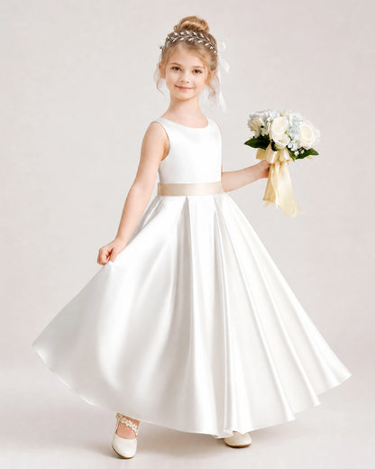 ChampagneSatin Flower Girl Dress Side View
