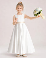 ChampagneSatin Flower Girl Dress Front View