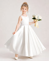 Ivory Satin A-line Flower Girl Dress Front View