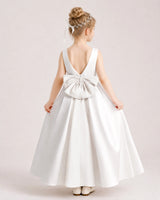 Ivory Satin A-line Flower Girl Dress Back View