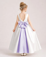 Lavender Satin A-line Flower Girl Dress Back View