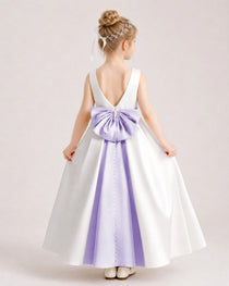 Lavender Satin Flower Girl Dress Back View