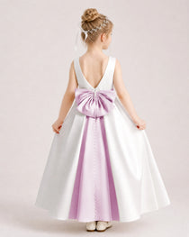 Lilac Satin Flower Girl Dress Back View