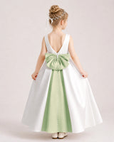 Sage Green Satin A-line Flower Girl Dress Back View