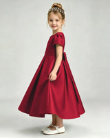 Burgundy Satin A-line Flower Girl Dress Side View