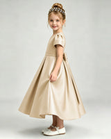 Champagne Satin A-line Flower Girl Dress Side View