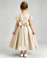 Champagne Satin A-line Flower Girl Dress Back View