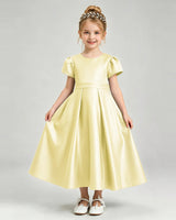 Daffodil Satin A-line Flower Girl Dress Front View