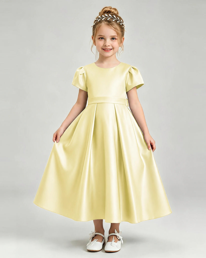 Daffodil Satin A-line Flower Girl Dress Front View