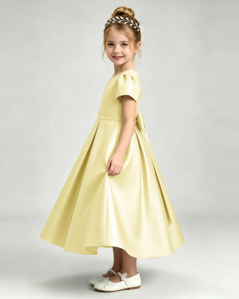 Daffodil Satin A-line Flower Girl Dress Side View