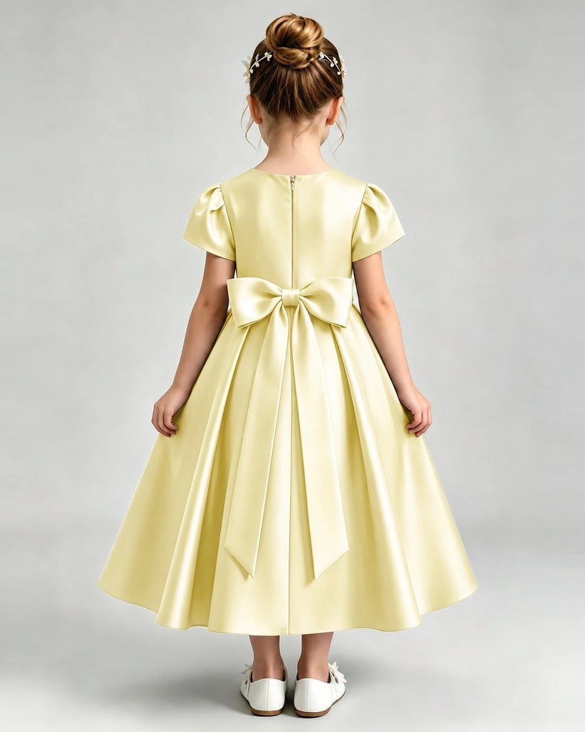 Daffodil Satin A-line Flower Girl Dress Back View