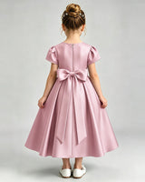 Dusty Rose Satin A-line Flower Girl Dress Back View