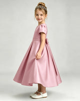 Dusty Rose Satin A-line Flower Girl Dress Side View