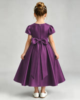 Grape Satin A-line Flower Girl Dress Back View