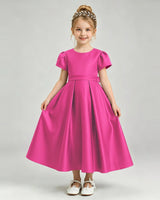 Hot Pink Satin A-line Flower Girl Dress Front View