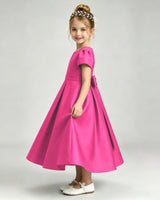 Hot Pink Satin A-line Flower Girl Dress Side View