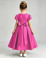 Hot Pink Satin A-line Flower Girl Dress Back View