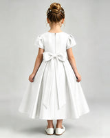 Ivory Satin A-line Flower Girl Dress Back View