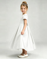 Ivory Satin A-line Flower Girl Dress Side View