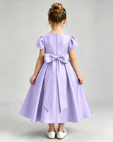 Lavender Satin A-line Flower Girl Dress Back View