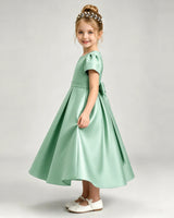 Mint Green Satin A-line Flower Girl Dress Side View