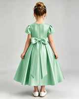 Mint Green Satin A-line Flower Girl Dress Back View