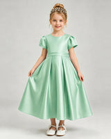 Mint Green Satin A-line Flower Girl Dress Front View