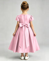 Pink Satin A-line Flower Girl Dress Back View