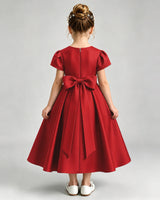 Red Satin A-line Flower Girl Dress Back View