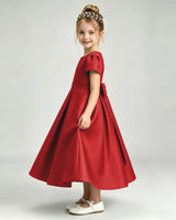Red Satin A-line Flower Girl Dress Side View