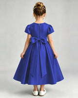 Royal Blue Satin A-line Flower Girl Dress Back View