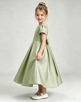 Sage Green Satin A-line Flower Girl Dress Side View