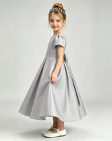 Silver Satin A-line Flower Girl Dress Side View