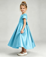 Sky Blue Satin A-line Flower Girl Dress Side View