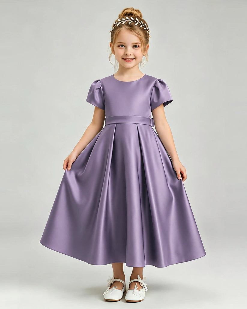 Wisteria Satin A-line Flower Girl Dress Front View