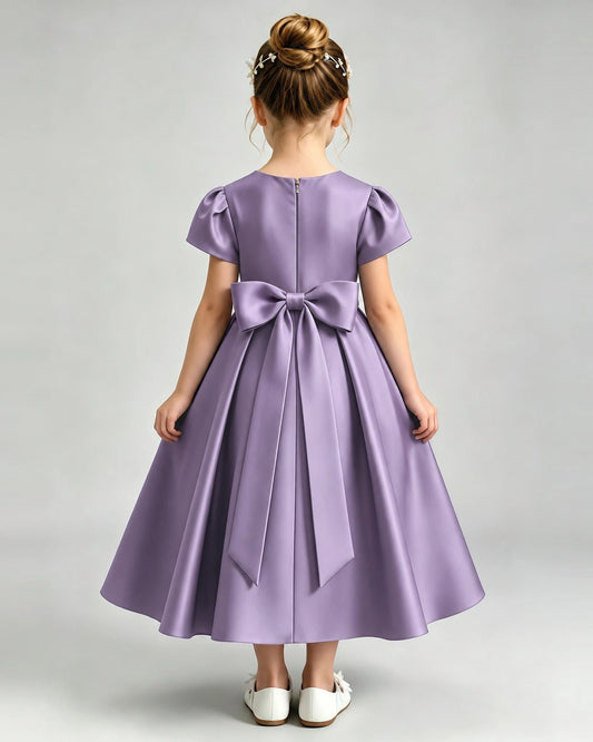 Wisteria Satin A-line Flower Girl Dress Back View