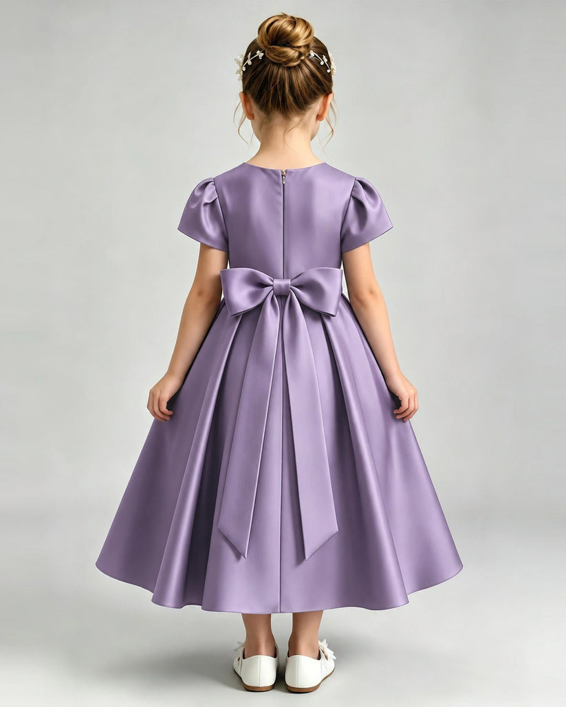 Wisteria Satin A-line Flower Girl Dress Back View