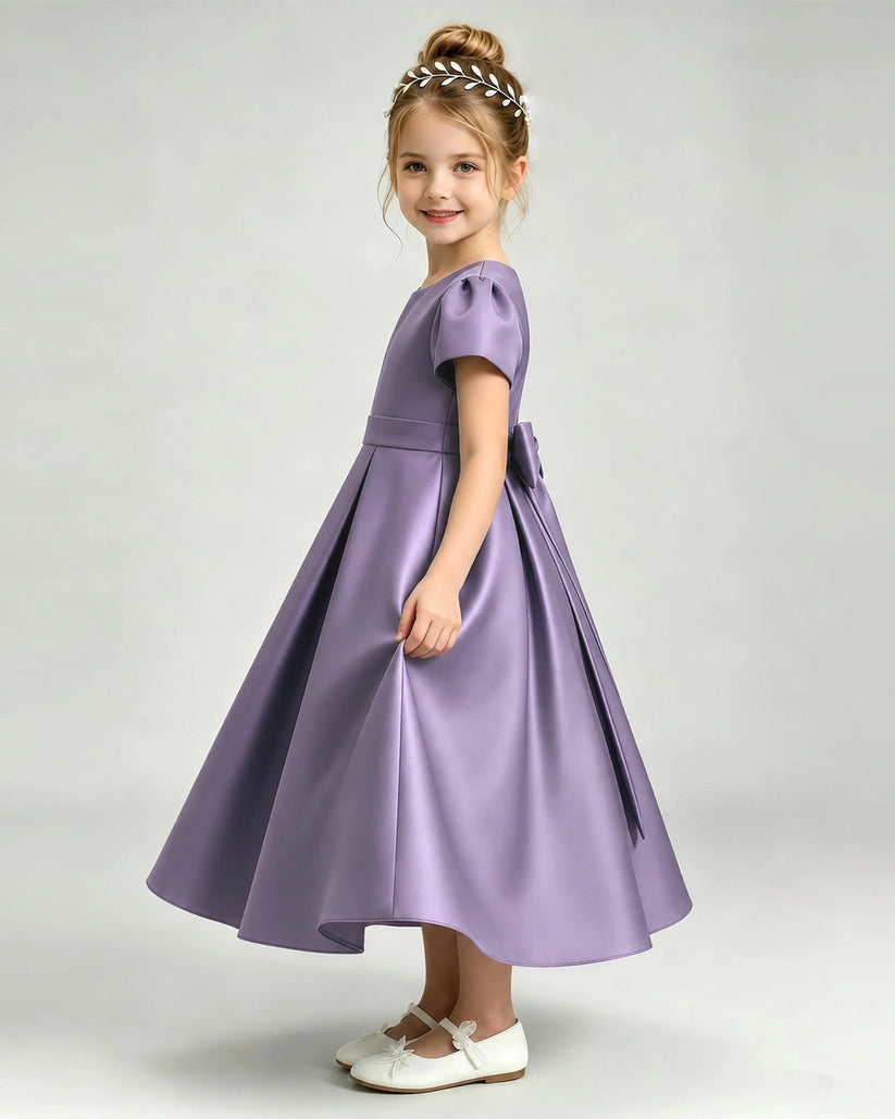 Wisteria Satin A-line Flower Girl Dress Side View