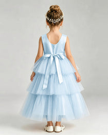 Dideyttawl Pink Pageant Dress Sleeveless Satin Tiered Tulle Ball Gown