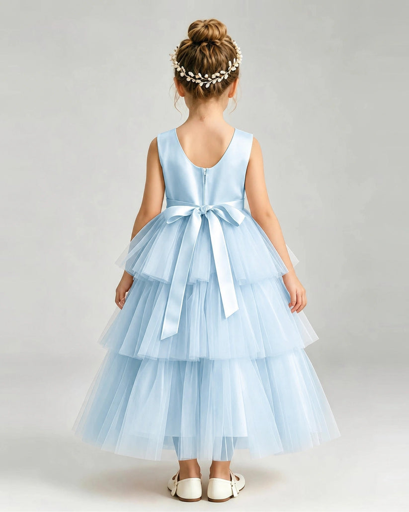 Baby Blue Tulle Ball Gown Pageant Dress Back View