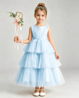 Baby Blue Tulle Ball Gown Pageant Dress Front View
