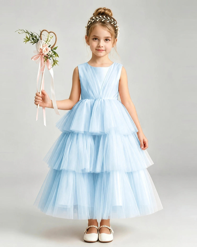 Baby Blue Tulle Ball Gown Pageant Dress Front View