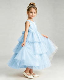 Dideyttawl Pink Pageant Dress Sleeveless Satin Tiered Tulle Ball Gown