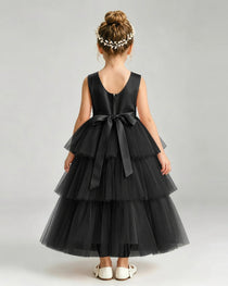 Dideyttawl Pink Pageant Dress Sleeveless Satin Tiered Tulle Ball Gown