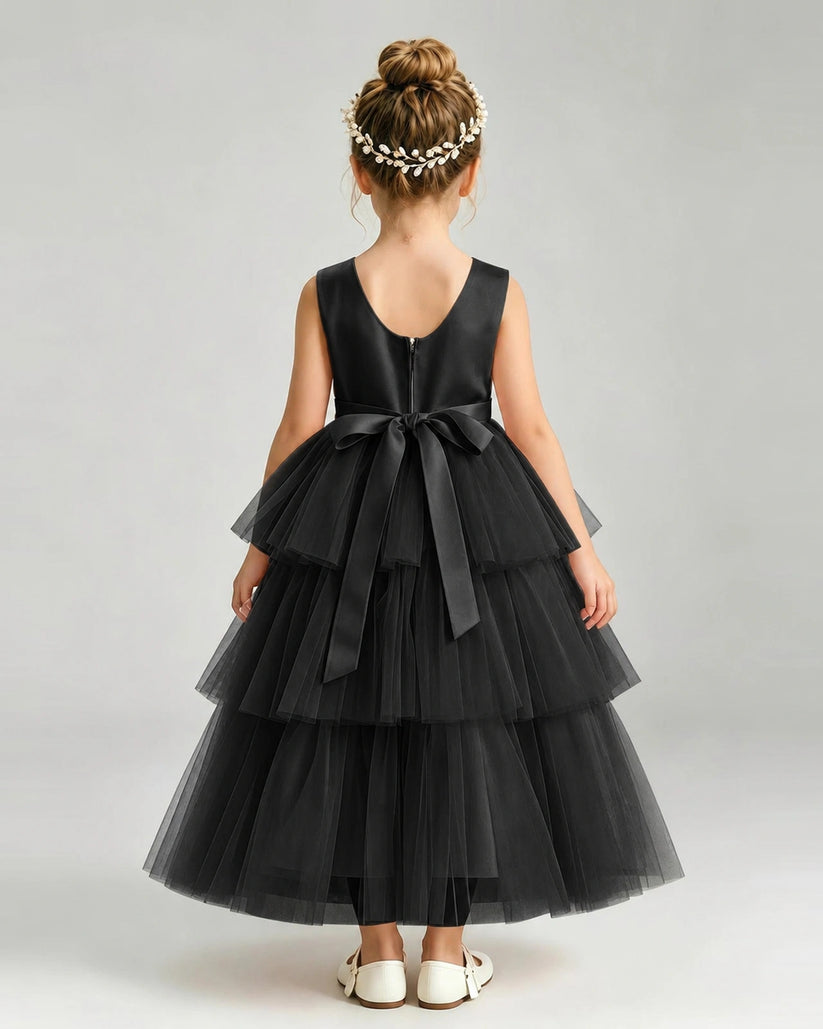 Black Tulle A-line Pageant Dress Back View