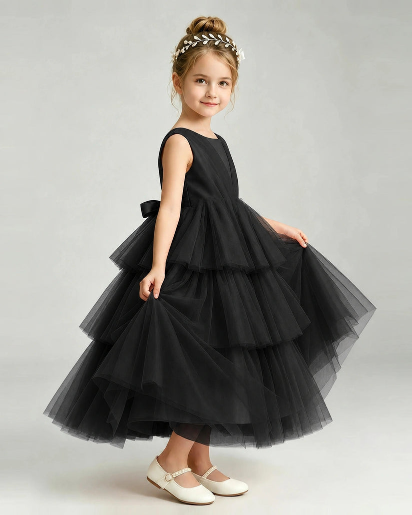 Black Tulle A-line Pageant Dress Front View