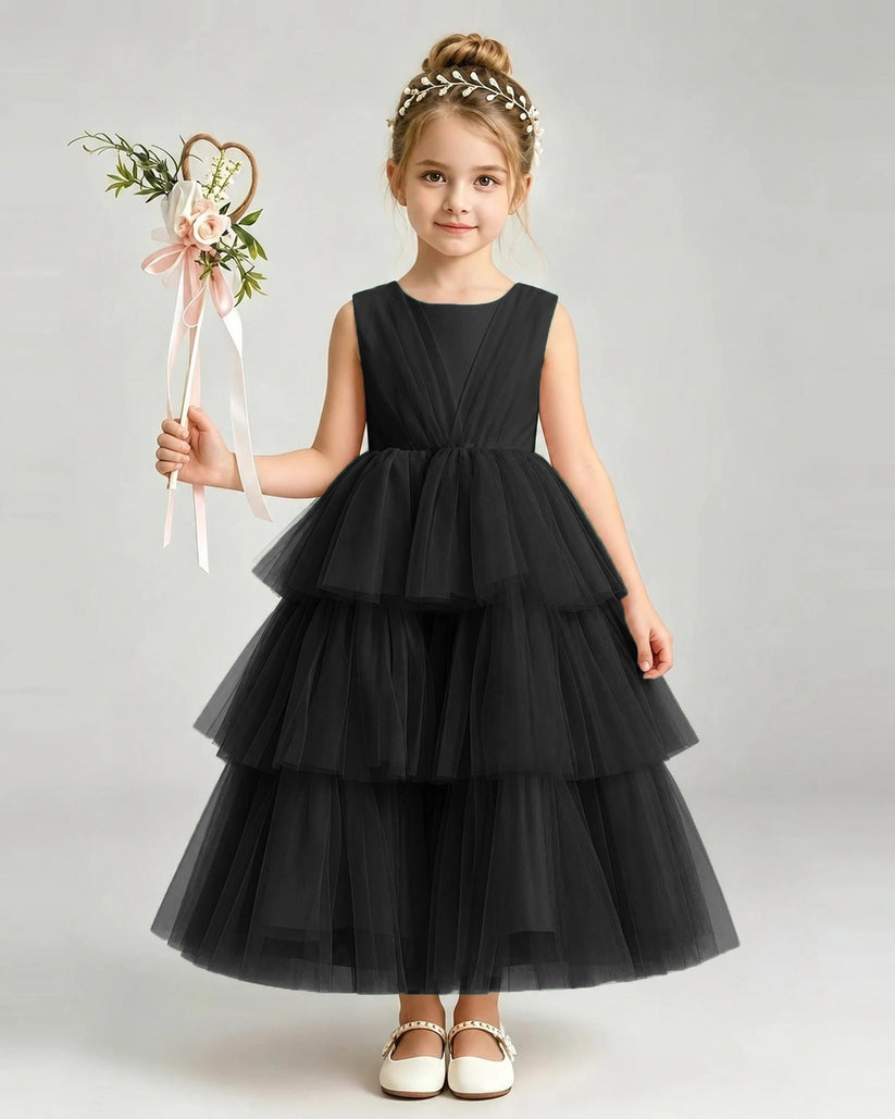 Black Tulle A-line Pageant Dress Front View